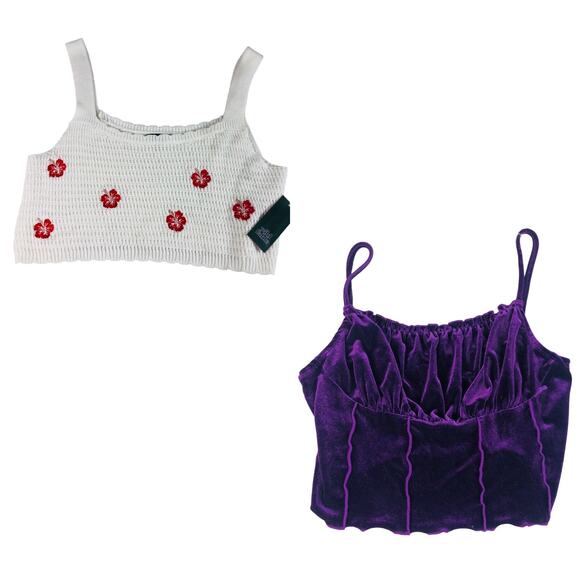 Womens XXL Crop Top Lot of 2 Plus Curve Knit Velvet Embroidered Floral Crochet - Picture 1 of 7